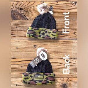 NWT MSU Spartans Knit Winter Hat Black & Camo USA Flag & Sparty Emblem Unisex